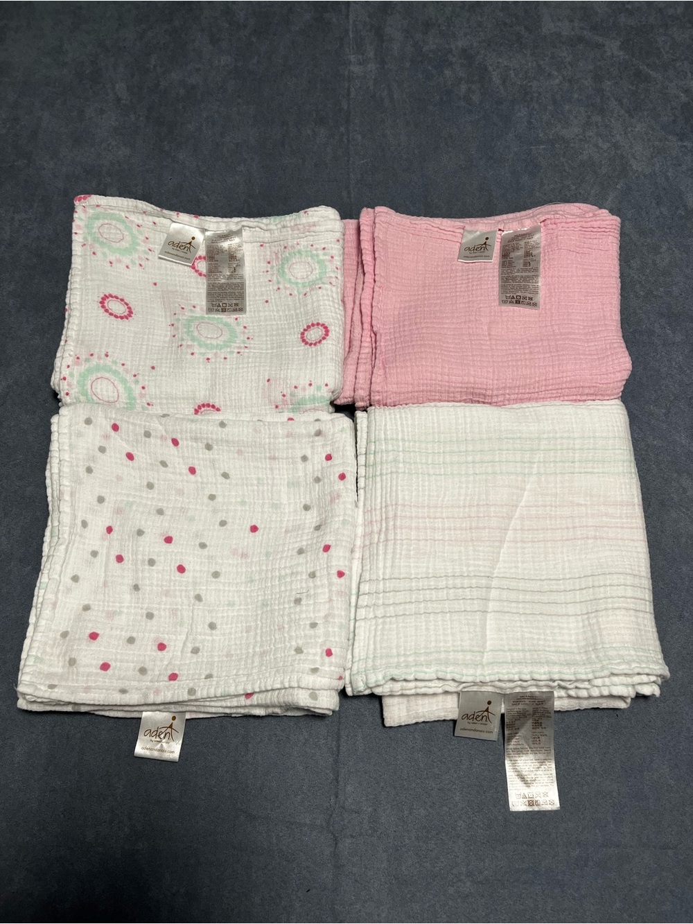 Aden + Anais LOT Pink White Muslin Swaddle Blankets Baby girl 100% Cotton 4pcs